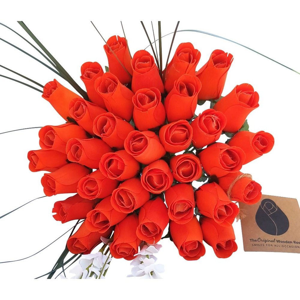 3 Dozen All Orange Wooden Rose Bouquet The Original Wooden Rose for all Occasion